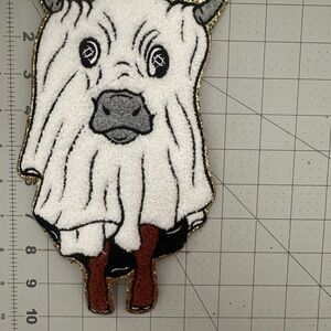 Oversized iron on chenille patch highland cow ghost for Halloween